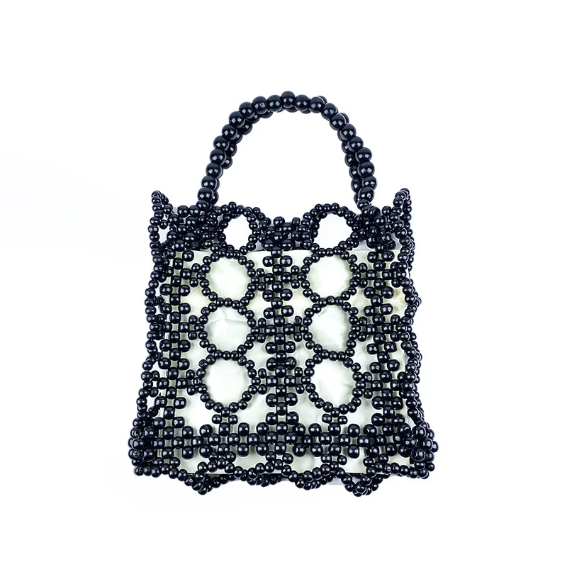 Korean Wooden Bead Bag, Hollow Crochet Handbag with Handle, Bohemian Beach Vacation Purse תיקים לנשים מיוחדים