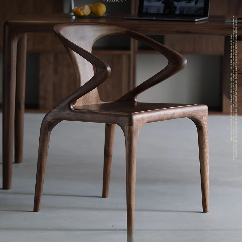 

Black walnut dining chair Modern armrest Book Restaurant All solid wood leather lounge