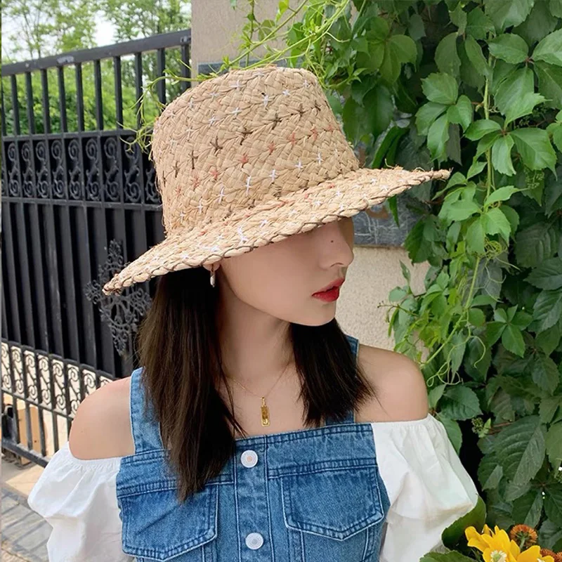 Vintage Woven Breathable Straw Hats Women Summer Large-brimmed Sun Hat Adult Sunscreen Beach Caps Men Wasteland Wind Bowler Hat