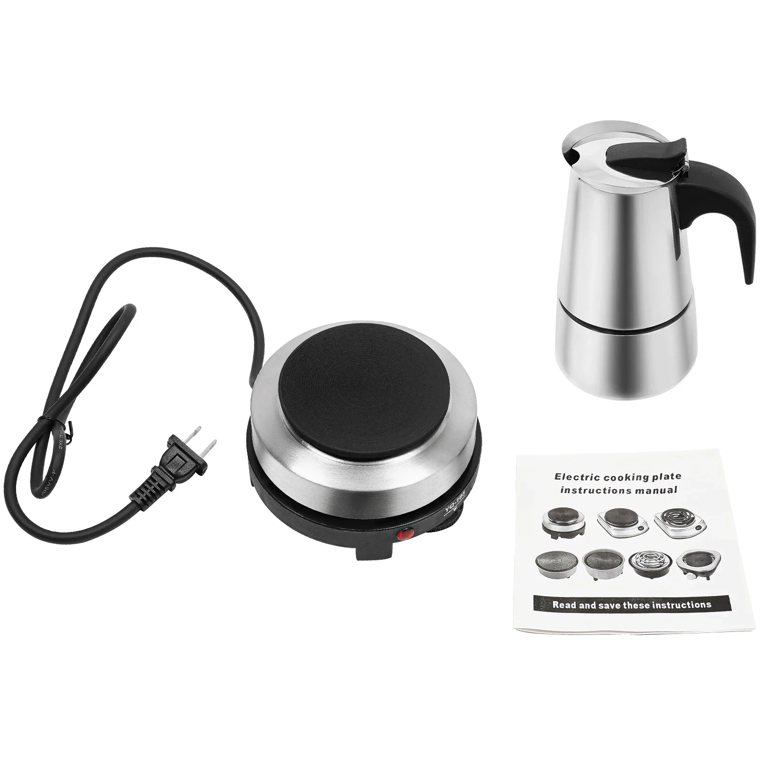 ماكينة الاسبريسو موكا وعاء الفولاذ المقاوم للصدأ إبريق قهوة الموقد Percolator ماكينة صنع القهوة 200 مللي/4 كوب مع موقد كهربائي المطبخ