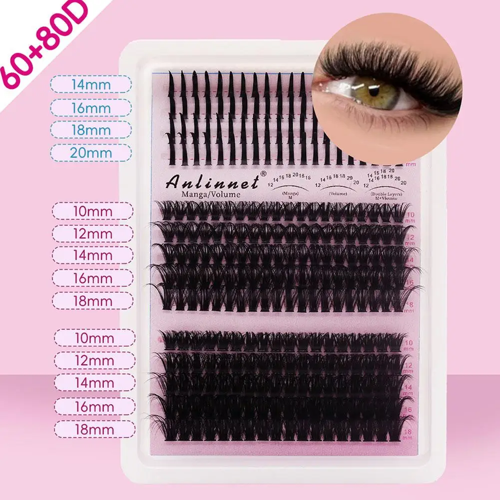 14 Reihen Wimpernbüschel, Wispy Einzelwimpern 60D/80D/100D, geschwungene Volumen-Wimpernverlängerungen, natürliche DIY-Wimpernbüschel für Anfänger