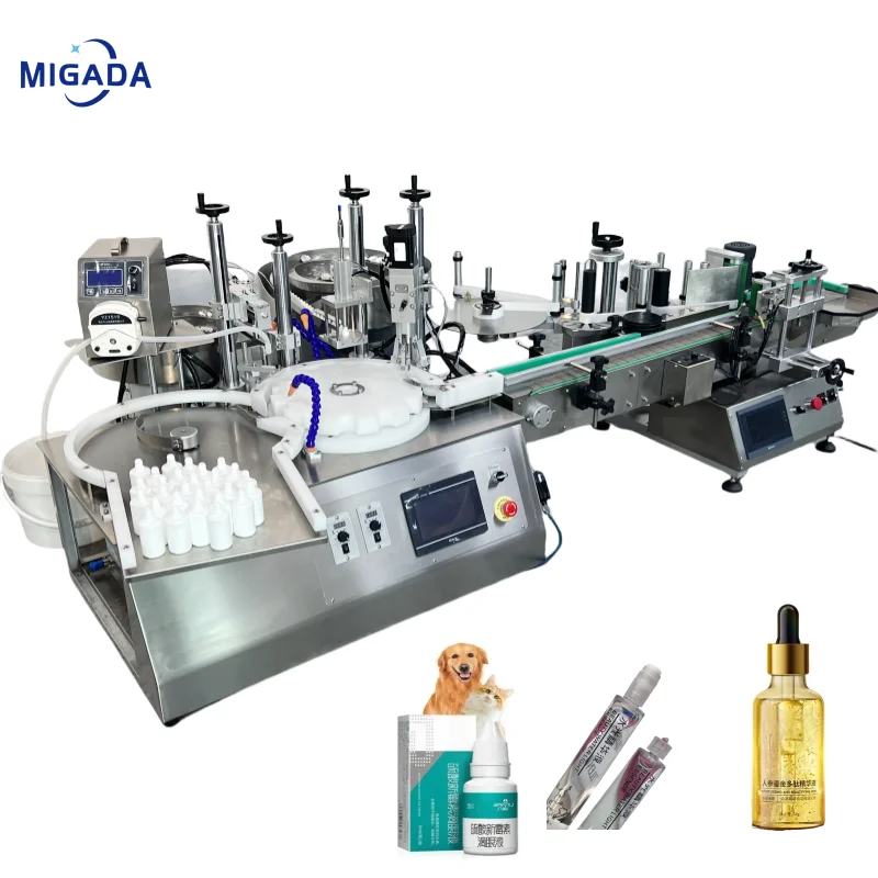 Desktop Automatic Turntable Magnetic Pump Essential Oil Liquid Vial Dropper Bottle Cap Filling And Capping Machine