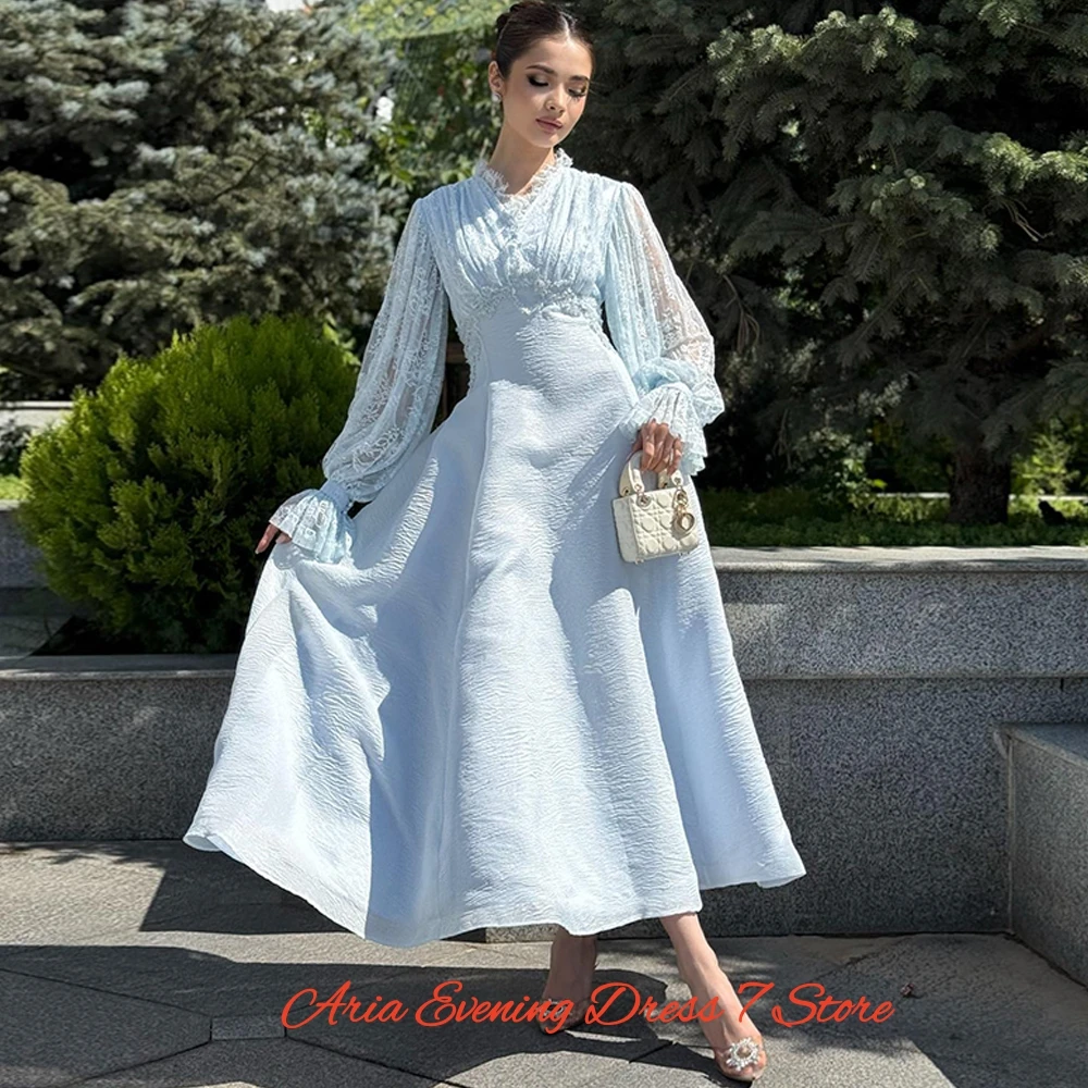 Robe de Cocktail en dentelle exquise, manches longues, classique, en mousseline de soie, personnalisée, à la mode, col en v, pour occasions spéciales