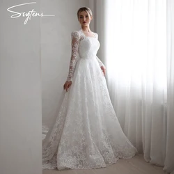 SSYTENS Abito da sposa con maniche lunghe in pizzo pieno con scollo quadrato Abito da sposa personalizzato Israele per la sposa Vestido civile su misura noiva