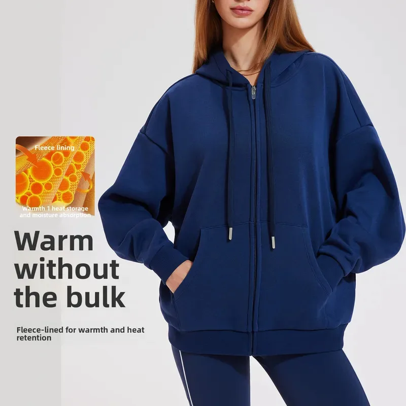 Sports Jacket Fleece Thermal Warm Yoga Coat Casual Loose Hoodie Fitness Jacket Running Fitness Zip Sweater For Women