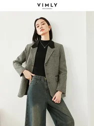 Vimly Contrast Notched Plaid Tailored Blazer Quilted Jacket for Women Office Ladies Business Straight-cut Winter Coat Woman M560