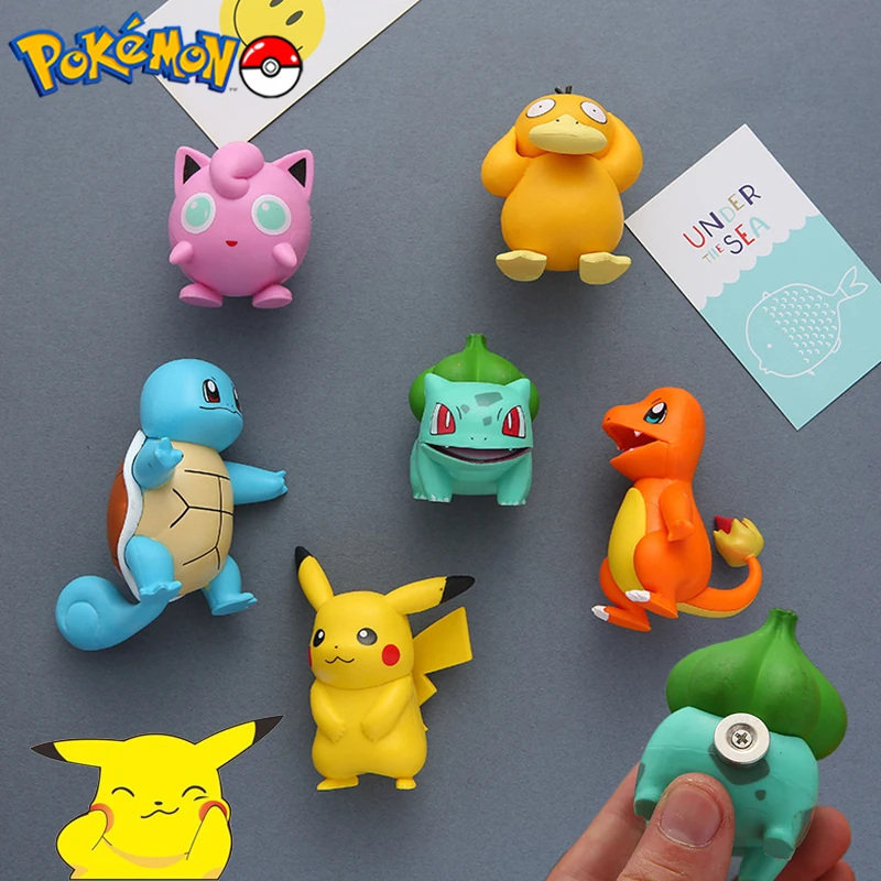 6Pcs Kawaii Pokemon Pikachu Fridge Magnets Set Cartoon Figure Refrigerator Magnets Home Decor Cute Fridge Ornament Decorations