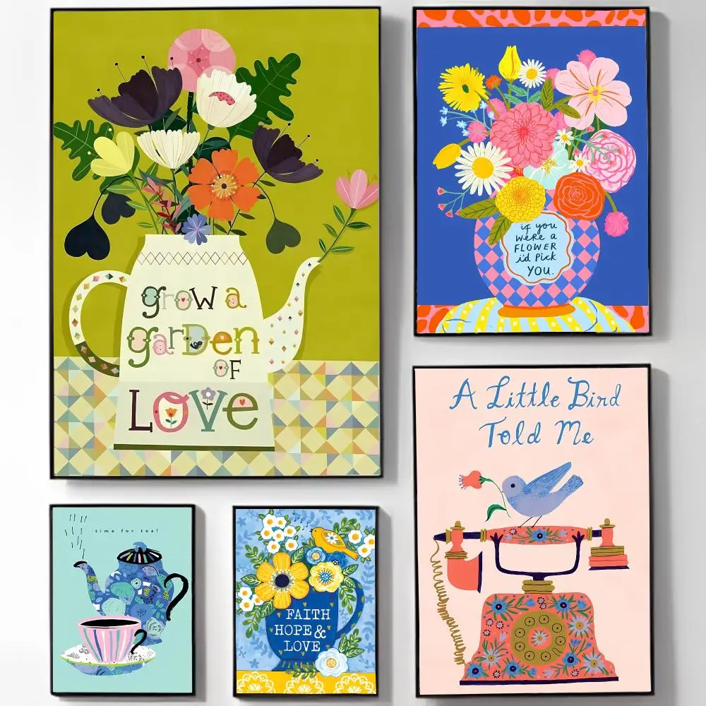 Romantic Art Floral Baskets And Bouquets Poster High-definition Art Sticker Self Adhesive Waterproof Home Decoration