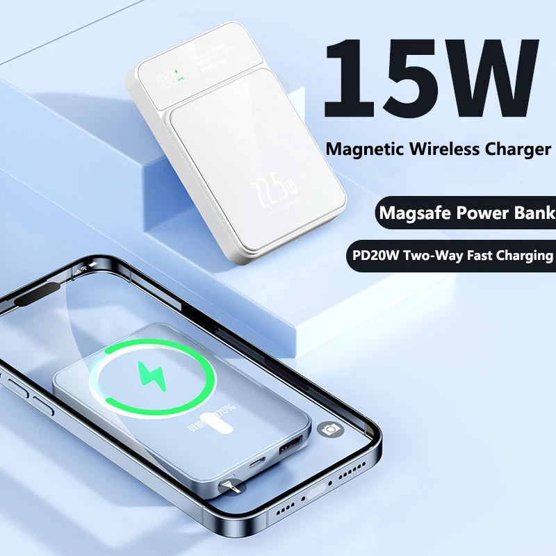 باور بانك Magsafe 20000 مللي أمبير في الساعة مغناطيسي لاسلكي 22.5 وات شاحن سريع باور بانك لهاتف آيفون 16 15 وسامسونج وهواوي وشاومي باور بانك صغير