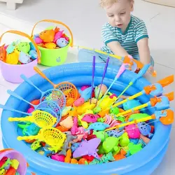 Kids Magnetic Fishing Toy Set with Inflatable Pool - Play Water Toys for Baby Children Outdoor Indoor Sport Puzzle Toys