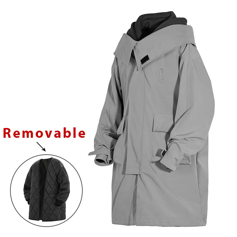 11 BYBB\'S DARK Men Winter Long Jacket Windbreaker 2023 New Fake two-piece Detachable Liner Function Parkas Coats Thick Jacket