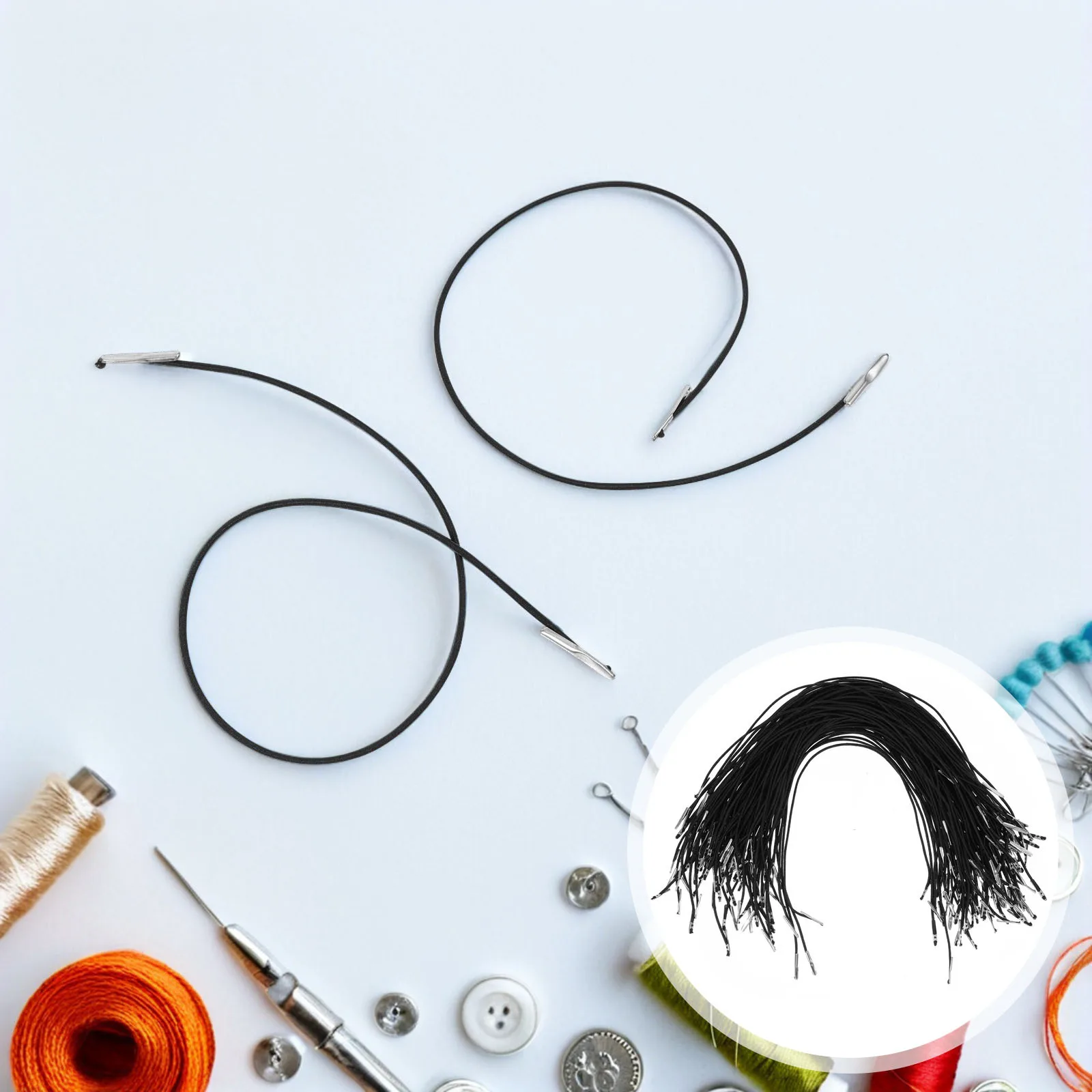 100pcs Barbed Elastic Cord Black Stretchable Rubber Bands For Mask Making Craft Binding String Diy Hat Chin Strap Replacement