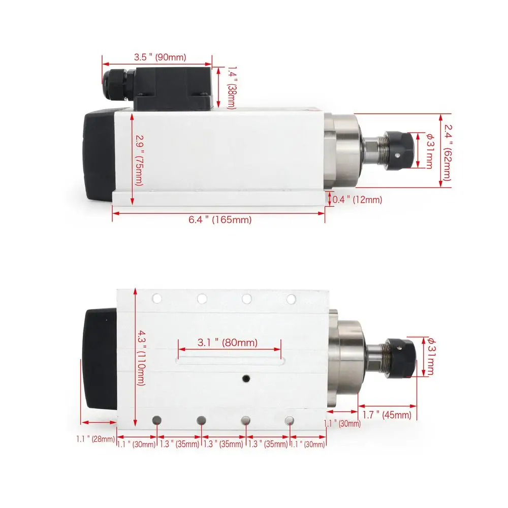 2.2KW สแควร์แกนระบายความร้อนด้วยอากาศชุดมอเตอร์ ER20 Nut Collet VFD ไดรฟ์ 220V ควบคุมความเร็ว RS-485 การสื่อสาร PID Protection