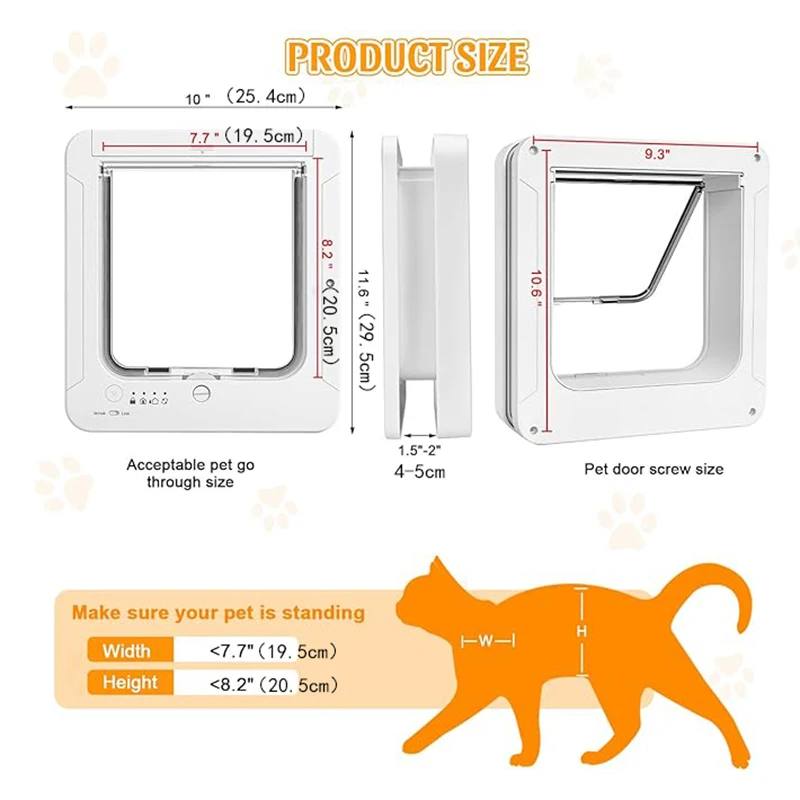 Smart Cat Door with Collars Sensor Key Cat Door Collar Activated with Remote Control 4 Way Locking Cat Flap Automatic Pet Door