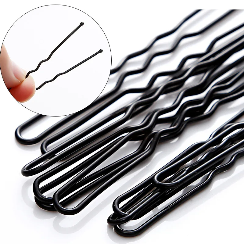 10/100pcs Black Hair Clips U-Shaped Bobby Pin Invisible Wavy Hairpin Hairstyle Styling Metal Hair Grip Barrette Hair Accessories