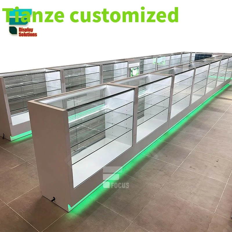 (customized)Hot Selling Shop Counter Display Stand Shop Glass Cabinet Shelves Dispensary Display Counters Smoke Shop Dis