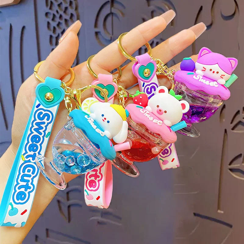 Creative Acrylic Into Oil Sweetheart Park Smoothie Cup Key Chain Backpack Pendant Car Key Chain