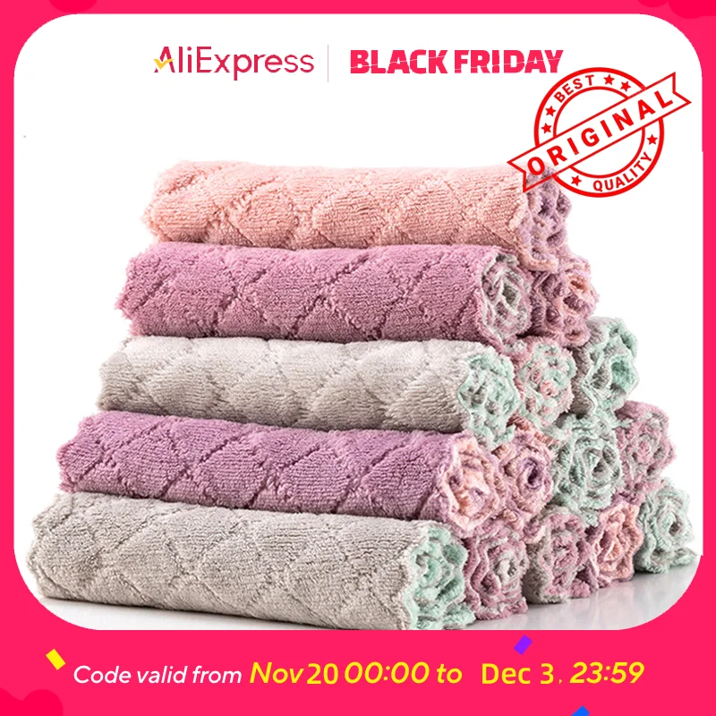 10pcs Microfiber Kitchen Cloth Dish Towels Super Absorbent Coral Velvet Dishtowels Nonstick Oil Washable Fast Drying