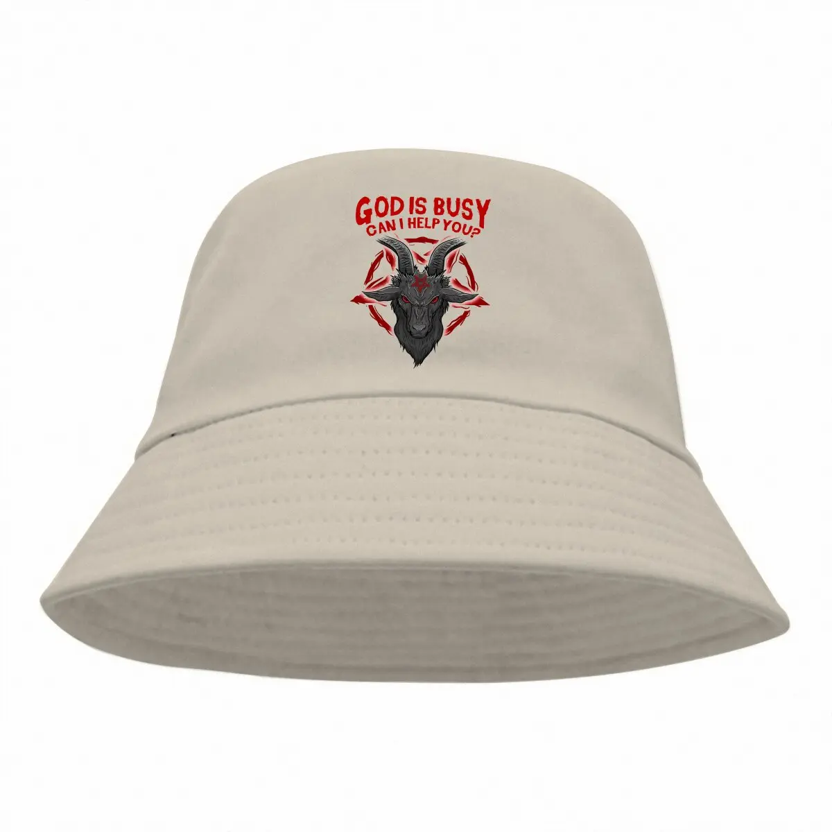 God Is Busy Can I Help You Occult Unisex Bucket Hats Baphomet Satan Lucifer Hip Hop Fishing Sun Cap Fashion Style Designed