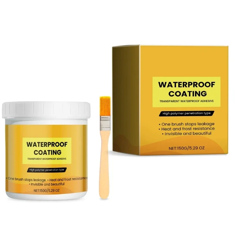 Clear Waterproof Agent for Roof Wall,Invisible Waterproof Agent Clear Leakage Resistant Coating Agent with Brush, 5.29OZ