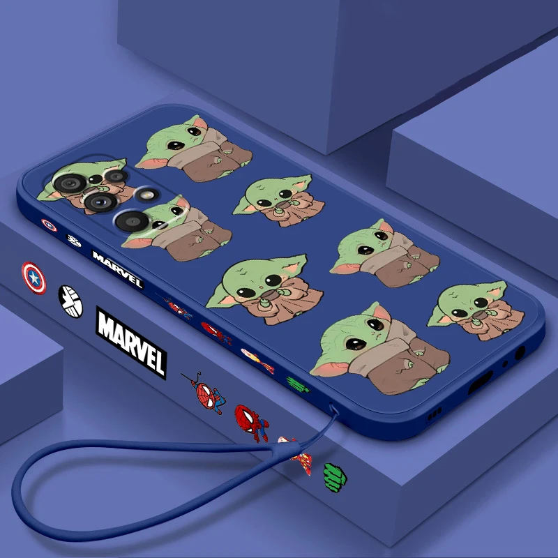 S-Star W-Wars Baby Yoda Cute Cartoon Liquid Left Rope For Samsung Note 20 10 A54 A31 A14 A03 A22 A34 A04 A24 Ultra Plus 5G
