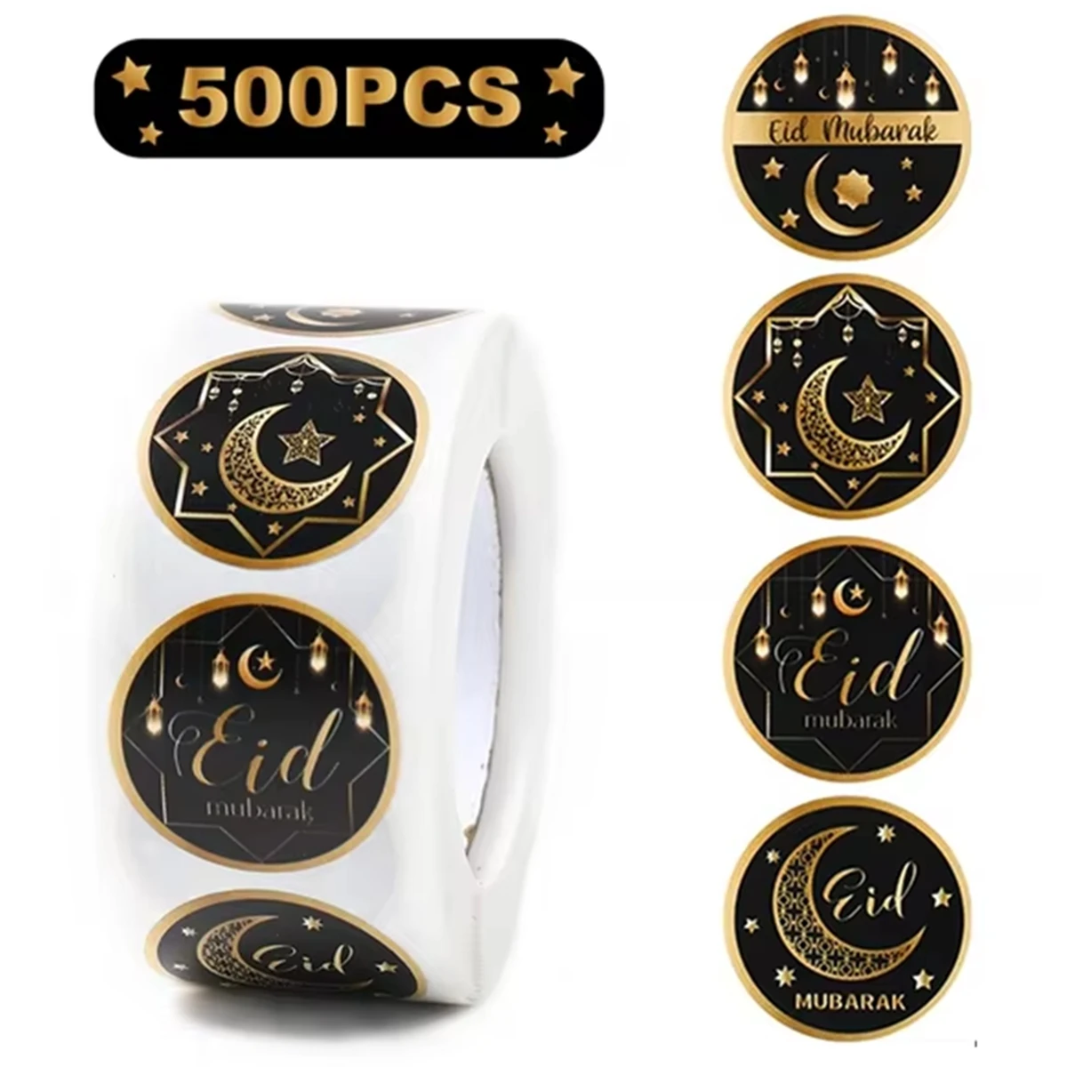 500pcs EID Mubarak Roll Stickers Ramadan Kareem Gifts Packaging Seal Stickers Islam Muslim Festival Party Decor EID Gift Labels