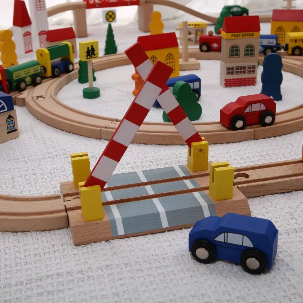 Ensemble de train en bois avec assemblage coulissant sur rail, blocs de construction en bois, voiture sur rail pour enfants, voiture jouet, garçon