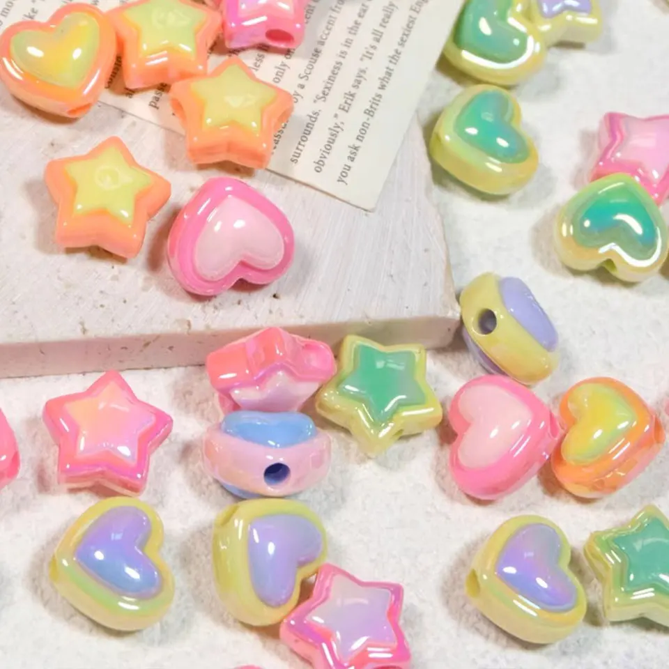 Macaron Color Candy Love Heart Round Beads For Jewelry Making Y2K Earrings Bracelet Necklace Phone Chain Keyring DIY Decorations