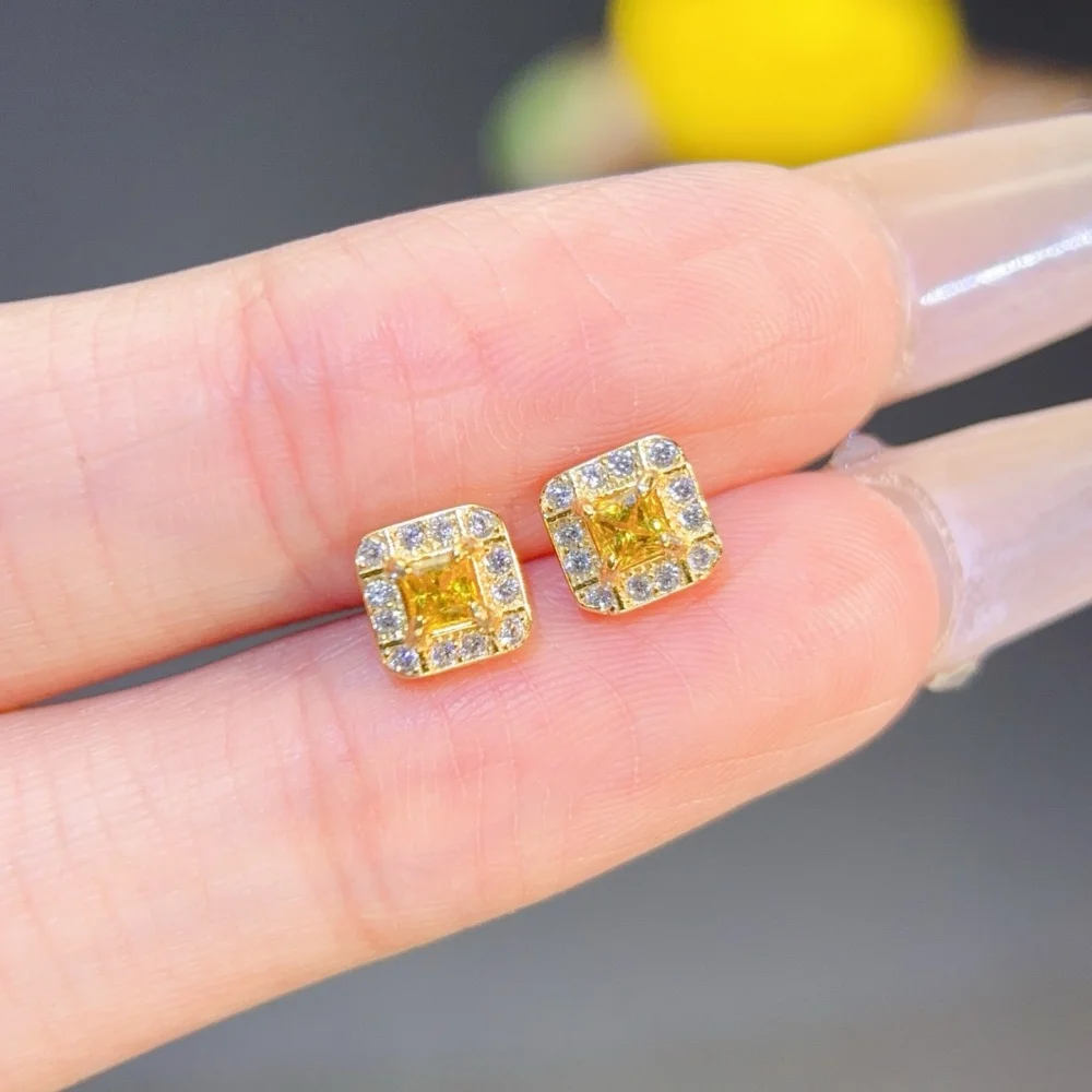 Women's S925 Sterling Silver 3mm Natural Topaz Cube Stud Earrings Fashion Healing Jewelry Stylish Accessory Sweet Gift 1 Pair