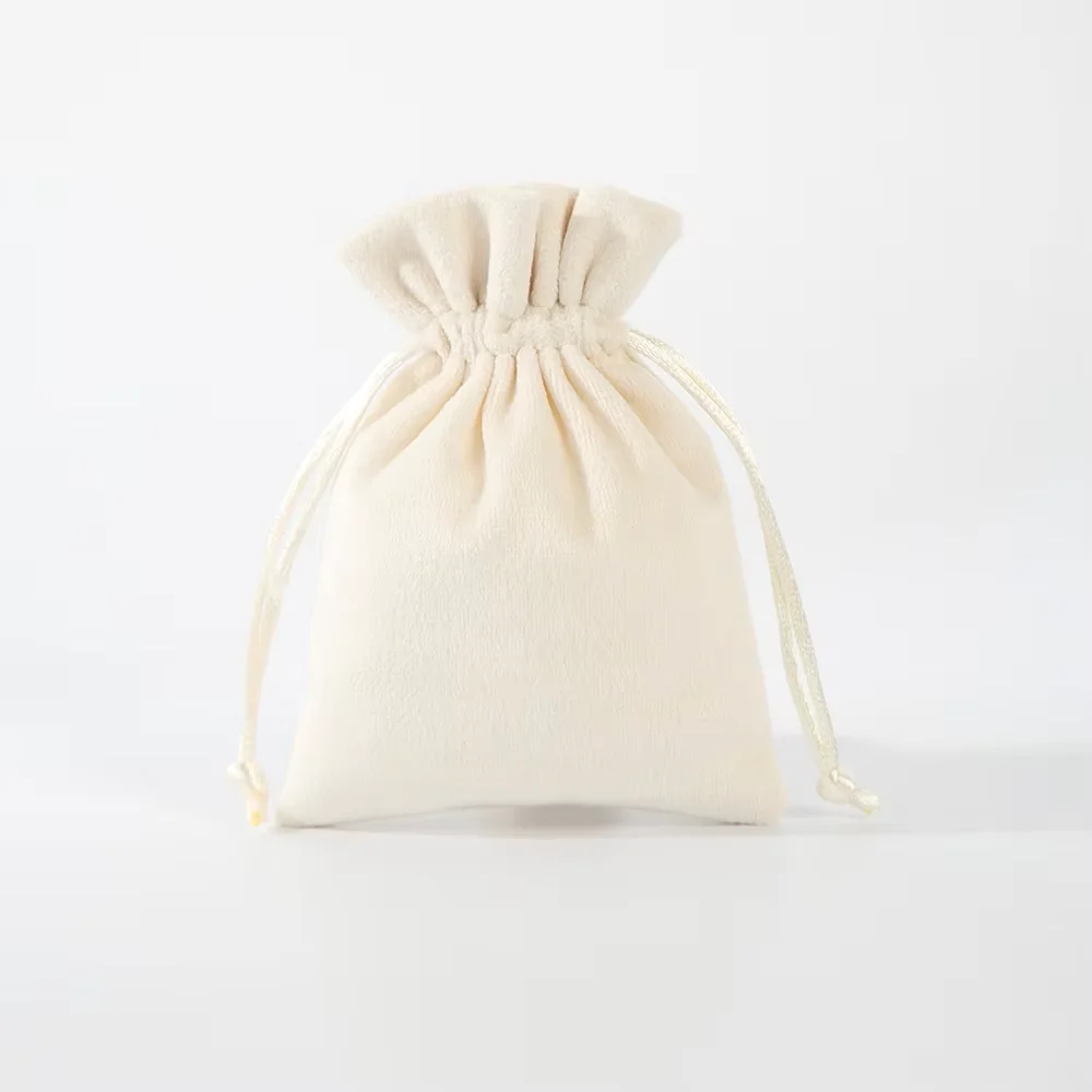 10Pcs Beige Soft Velvet Drawstring Jewelry Pouches for Rings Earrings Necklaces Brooches and Small Fine Jewelry Gift Packaging