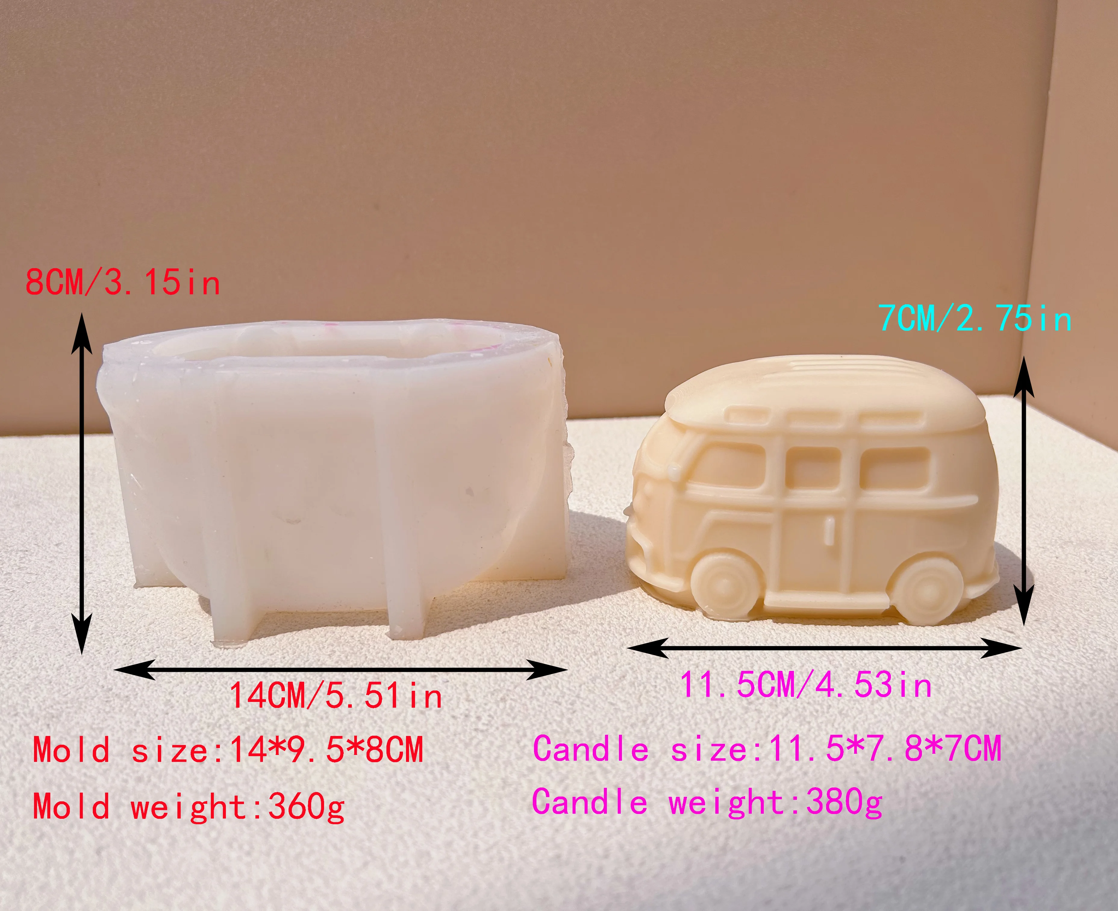 Large 12CM Kombi Camping Bus Silicone Candle Mold 3D Cute Retro Car Gypsum Silicone Mold Handmade Chocolate Cake Baking Tool Gif