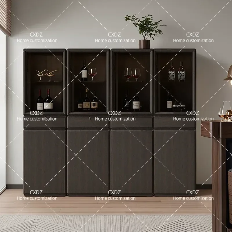 Italian Light Luxury Solid Wood Wine Cabinet Living Room Sideboard Storage Locker Modern Simple Study Rotating Bookshelf