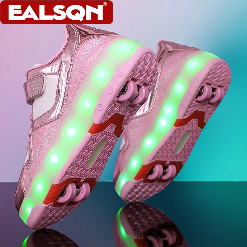 

Luminous Roller Skate Shoes with 4 Removable Wheels USB Rechargeable LED Light Up Sneakers for Kids Boys Girls Sport Shoes