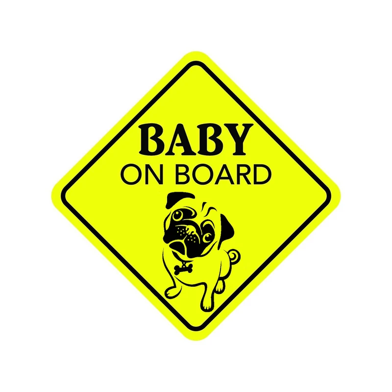 15x15cm Lucu Bayi Di Papan Menarik Anjing Pug Stiker Mobil Tahan Air Tabir Surya Decal PVC