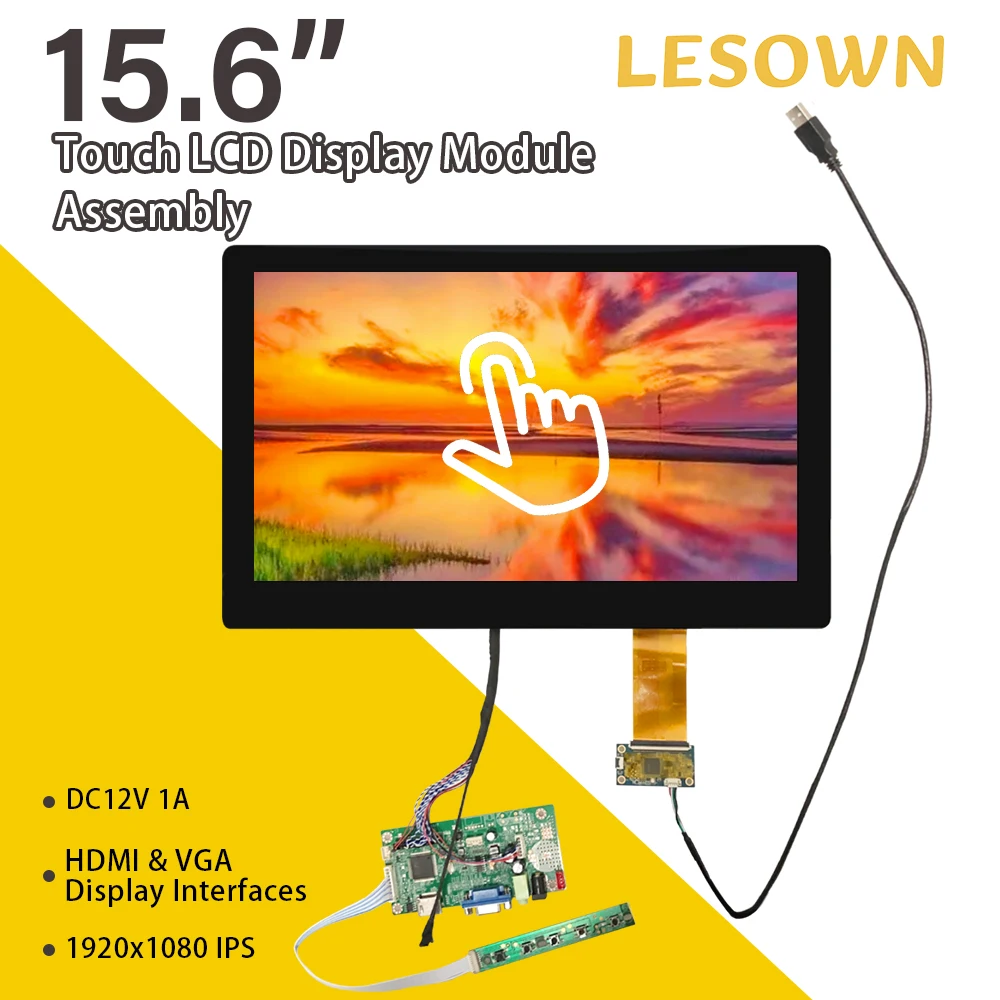 LESOWN 15.6 inch Laptop Screen 1920x1080 IPS HDMI VGA USB Touchscreen Display eDP 30PIN Interface LCD Panel Module for PC