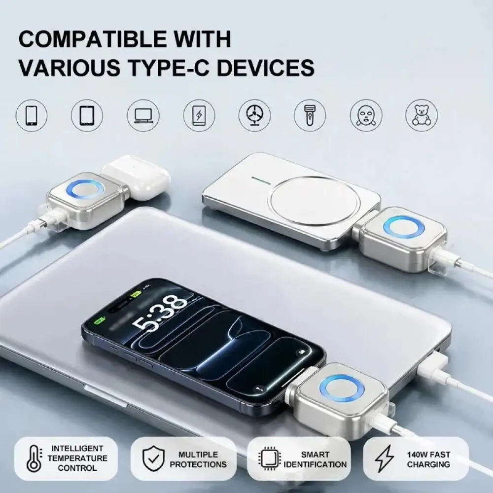KEBIDUMEI 140W Full Charge Auto Separator Phone Charge Separator Digital Display TypeC Fast Charging Cable Overcharge Protection