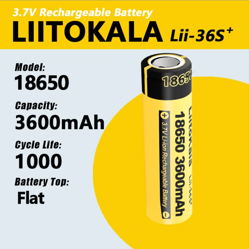 

1-30pcs LiitoKala Lii-36S 18650 3600mAh 3.7V Li-Ion Rechargeable Battery 10A Lithium Battery High Drain For Flashinglight