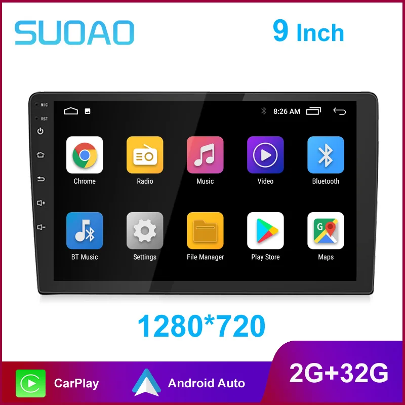 

2G + 32G 2 Din 9 Inch Universal Android Car Radio Multimedia Player with CarPlay Android Auto for Nissan Kia Hyundai Volkswagen