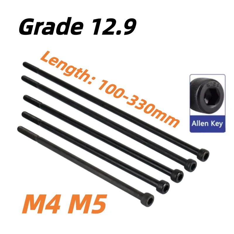Grade 12.9 Black Hex Socket Allen Bolt M4 M5 Half Thread Carbon Steel Ultra Long Cap Screw 100-330mm 100 110 115 300 330mm