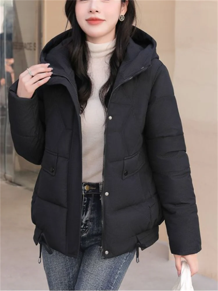 Short Cotton Coats Women Jacket Loose Hooded Jackets For Woman Outwear Pocket Lace Up Jackets Casual Zip Warm Jacket Female Coat