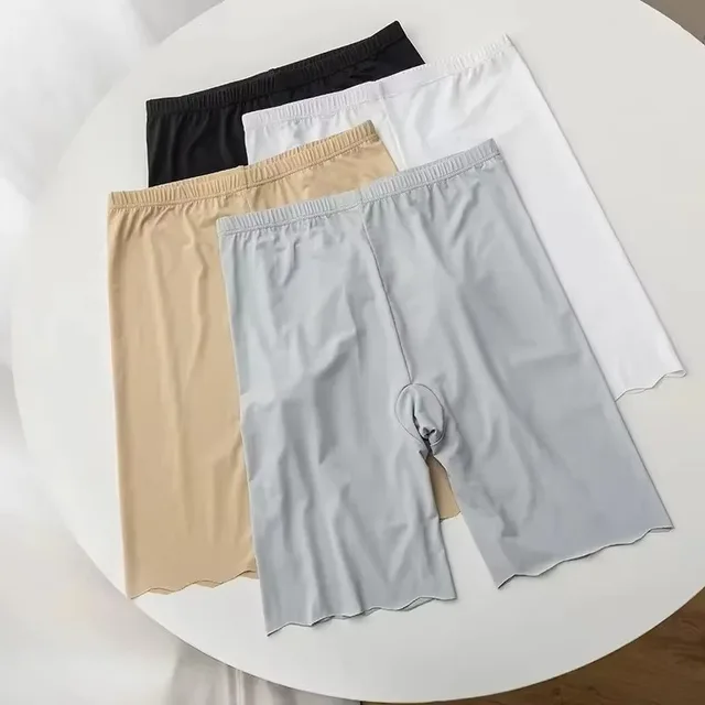 Bezszwowe, cienkie szorty damskie z jedwabiu lodowego, plus size, z wysokim stanem, pod spódnicę, bokserki, majtki, szorty ochronne zapobiegające otarciom ud.