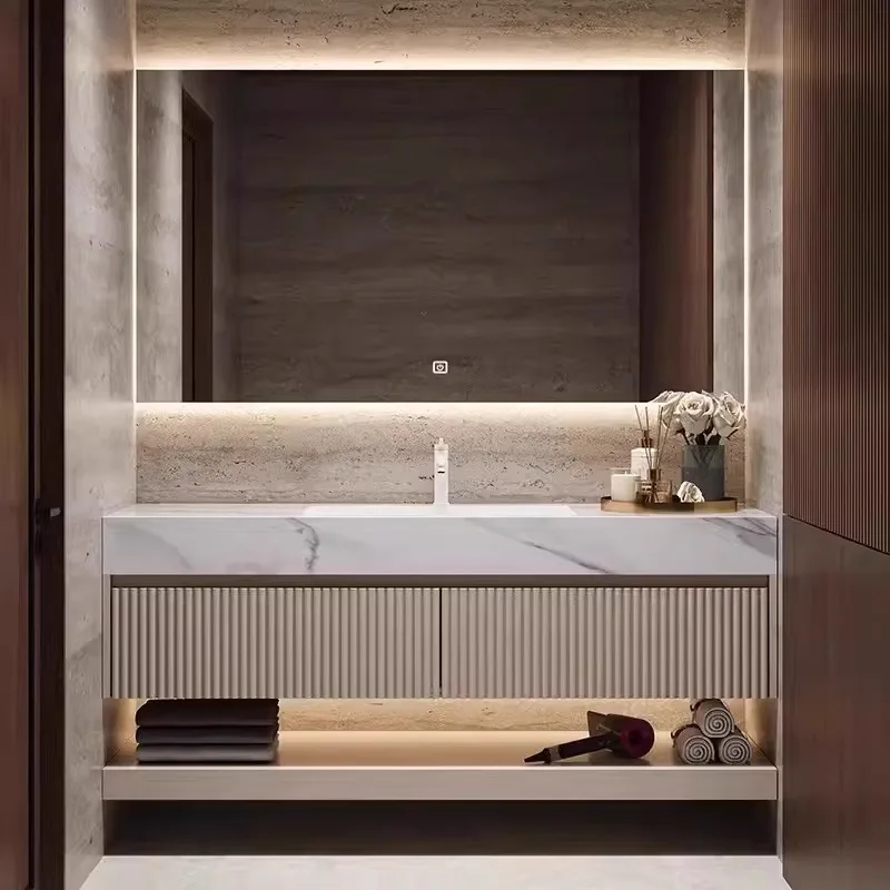

Modern simple solid wood integrated bathroom cabinet combination bathroom smart wash basin washbasin cabinet
