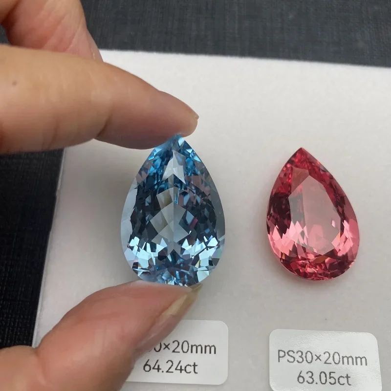 2024 Popular Aquamarine and Hot Pink Morganate Color Lab Sapphire Pear Shaped Loose Gemstones for Handmade Jewelry Making