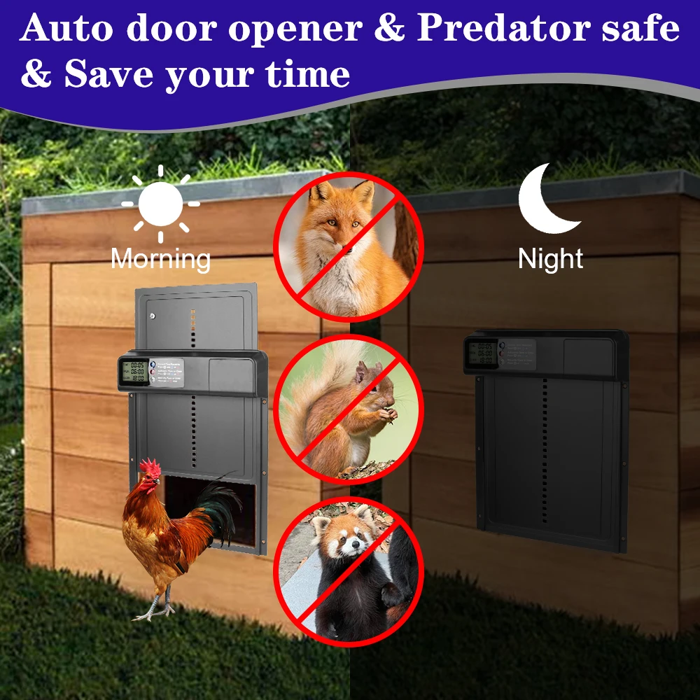 LCD Display Retractable Door Anti-Pinch Function Automatic Chicken Coop Door Safety Gate Small Pet Supplies Controlled Open