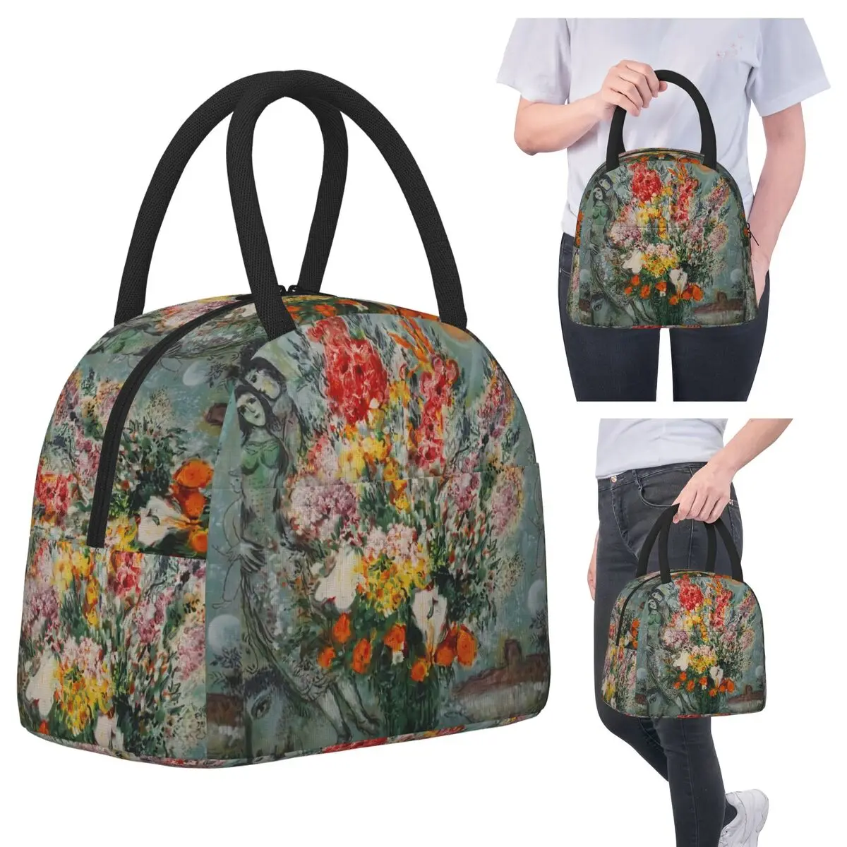 

Marc Chagall Bouquet De Fleurs Insulated Lunch Bag for Women Office Cooler Thermal Food Box Tote Portable Lunch Boxes Container