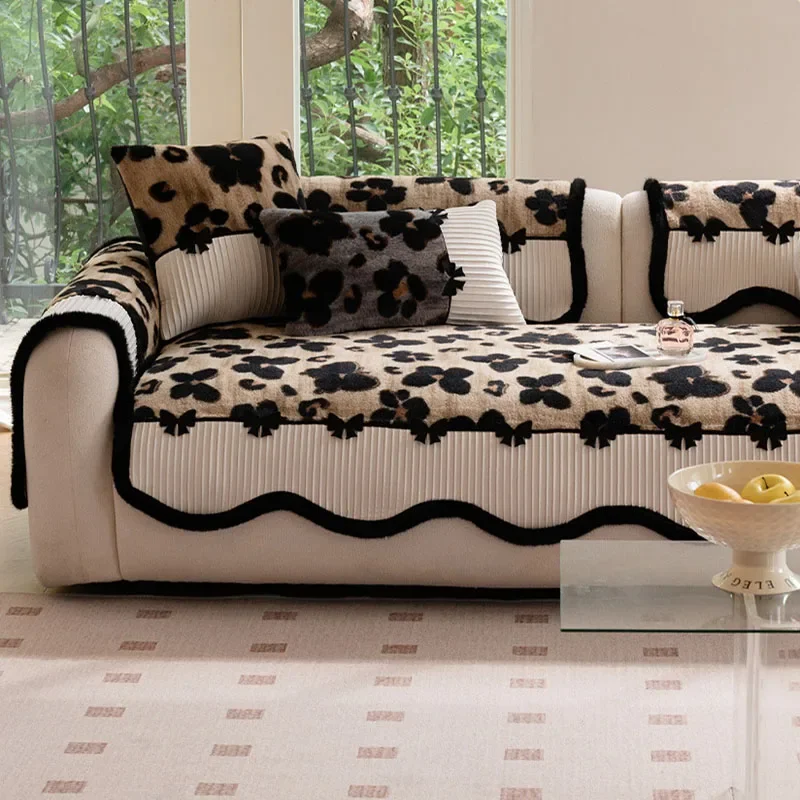 Butterfly Printed Thick Rabbit Plush Sofa Cushion Irregular Non-Slip Sofa Cover for Winter Warm Dustproof Furniture Protector