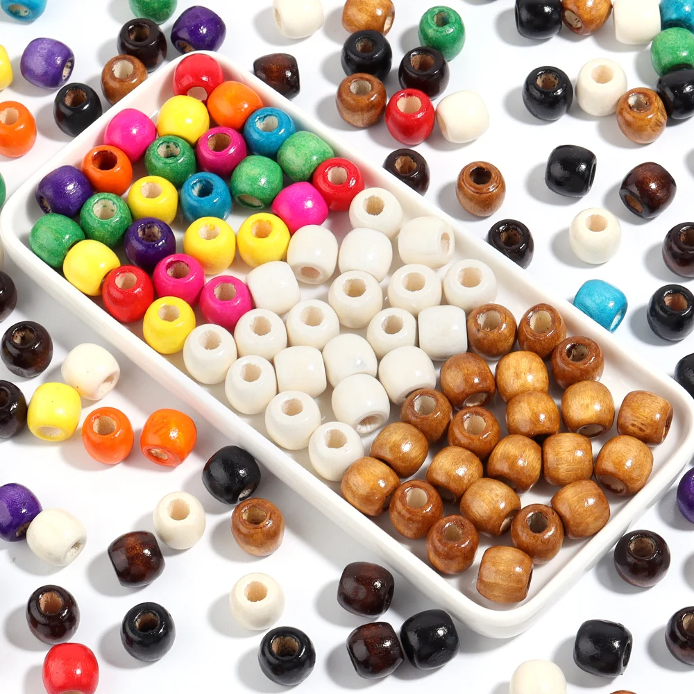 50/100pcs Barrel Shaped Natural Wooden Beads Large Hole Loose Spacer Bead For DIY Jewelry Making Bracelet Necklace Accessories