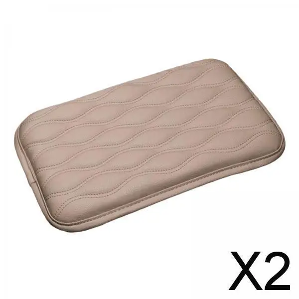 2xCar Armrest Box Pad Auto PU Leather Lid Pad Cushion Mat Beige