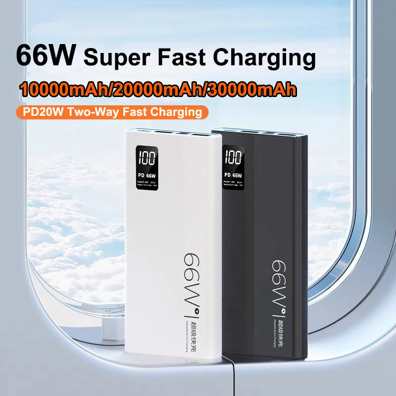 

Внешний аккумулятор (Power Bank) 30000 мАч 66 Вт с быстрой зарядкой для iPhone 17, Samsung, Huawei, Xiaomi – портативное зарядное устройство, запасной источник питания