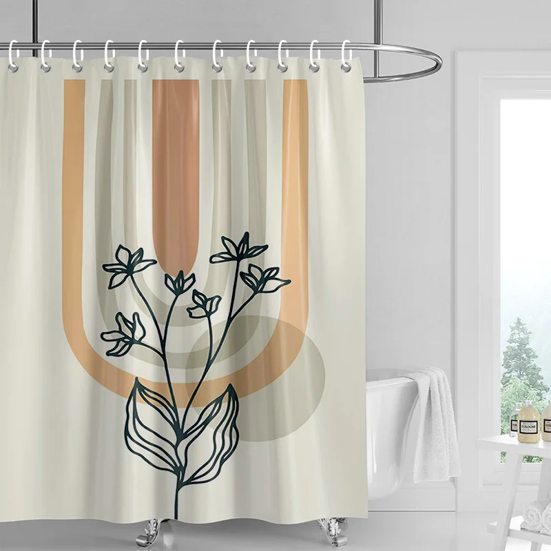 Abstract Plant Art Shower Curtain Morandi Color Rainforest Illustration Bathroom Shower Room Partition Curtain Decoration